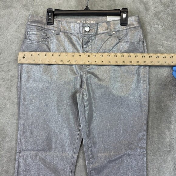 Chicos Platinum Jeans Womens 8 Regular Silver Metallic Slim Leg Denim Pants - Picture 5 of 14
